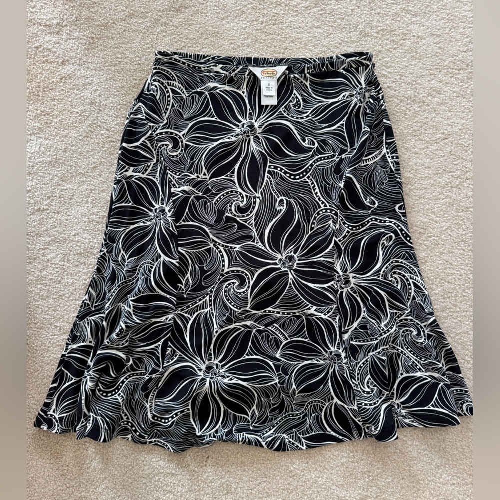 Talbots Black and White Floral Midi Skirt
